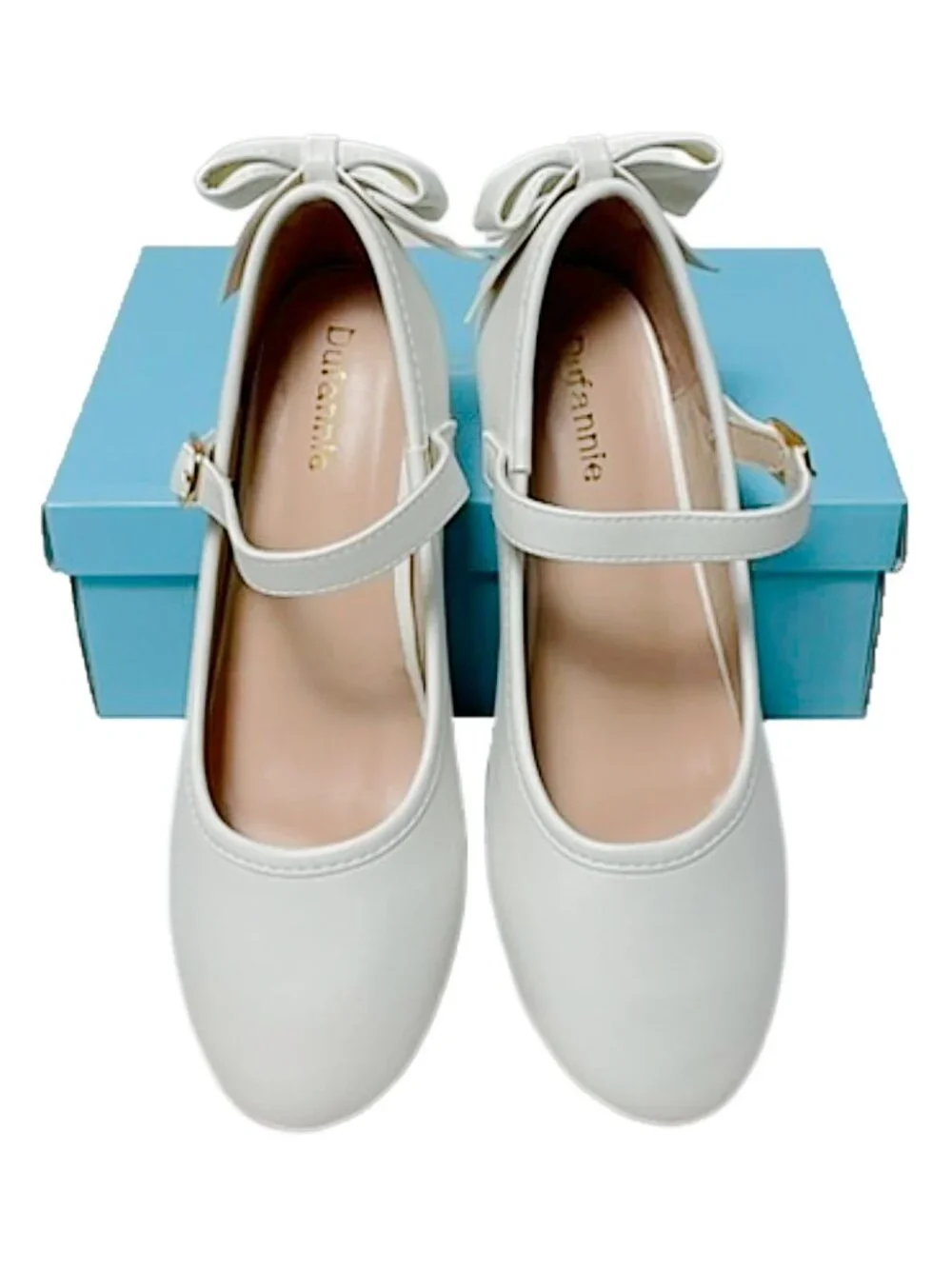 Girls White Flower Girl Heels Bow Back Mary Jane Dress Shoes Size 3